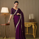Wine Embellished Chiffon Saree