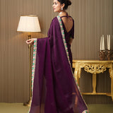 Wine Embellished Chiffon Saree