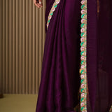 Wine Embellished Chiffon Saree