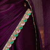 Wine Embellished Chiffon Saree