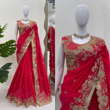Pink Embroidered Border Saree