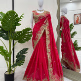 Pink Embroidered Border Saree