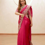 Pink Embroidered Border Saree