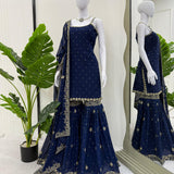 Fancy Dark Blue Top Sharara