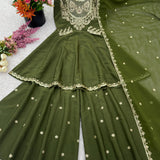Olive Designer Silk Top Sharara