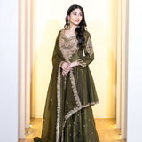 Olive Designer Silk Top Sharara