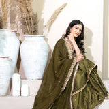 Olive Designer Silk Top Sharara