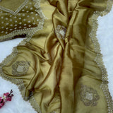 Premium Golden Zarkan Diamond Saree