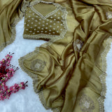Premium Golden Zarkan Diamond Saree