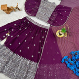 Wine Kids Embroidered Lehenga