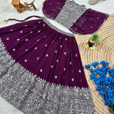 Wine Kids Embroidered Lehenga