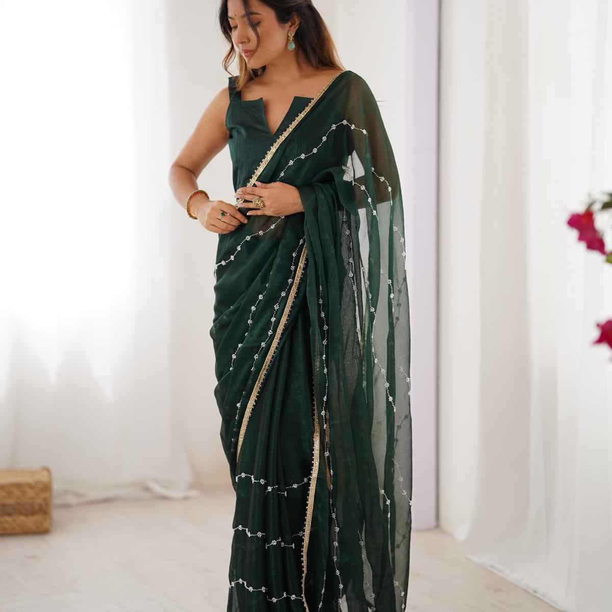 Divas Festive Bead Work Saree
