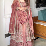 Grand Peach Embroidered Suit Sharara