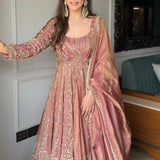 Grand Peach Embroidered Suit Sharara