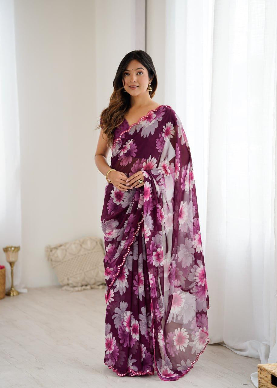 Designer Flower Printed Saree