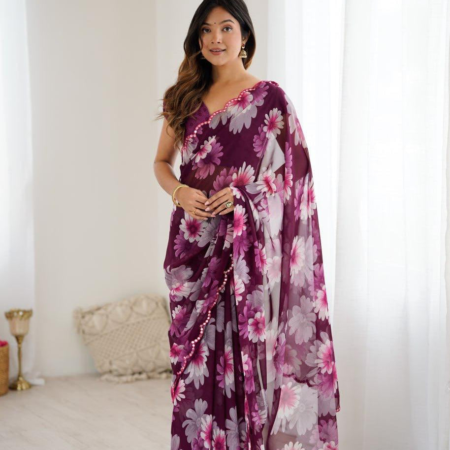 Designer Flower Printed Saree