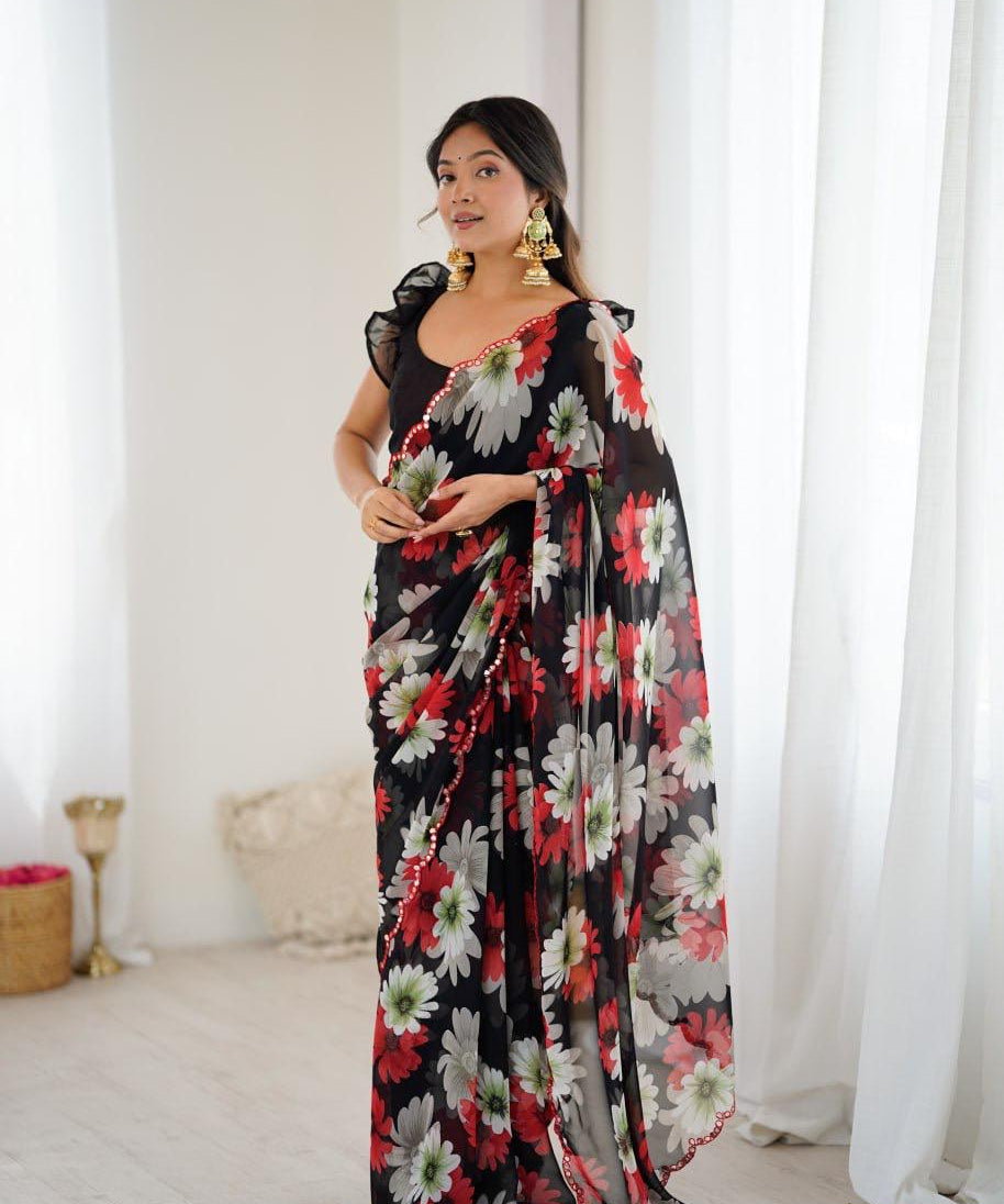 Designer Flower Printed Saree