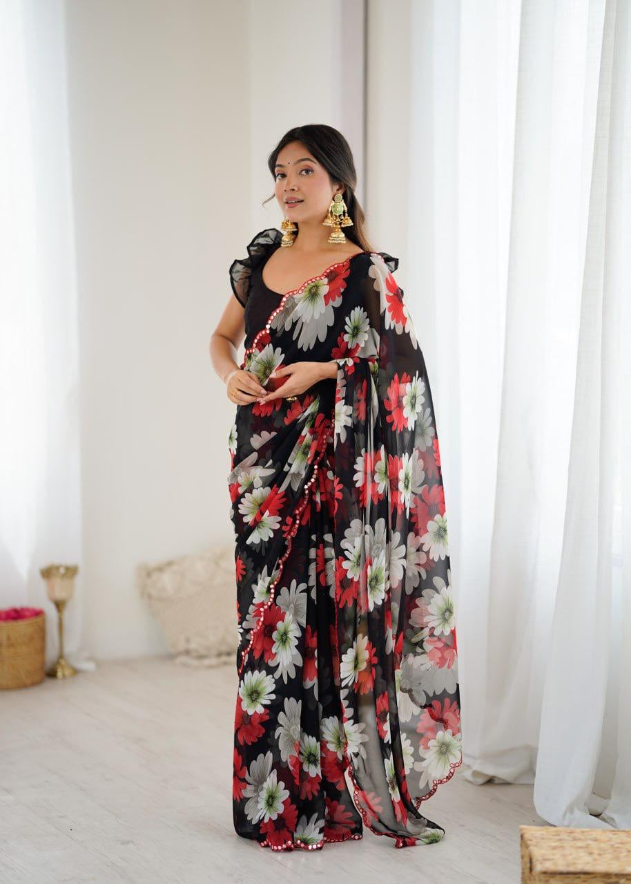 Designer Flower Printed Saree
