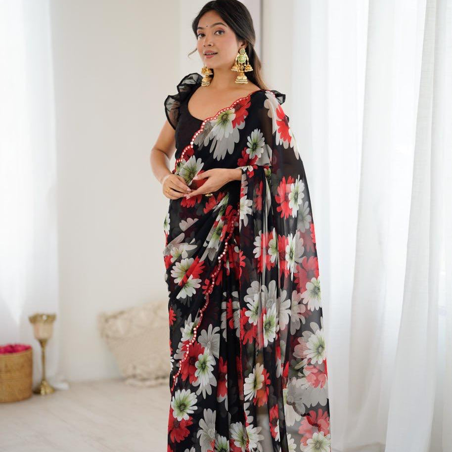 Designer Flower Printed Saree