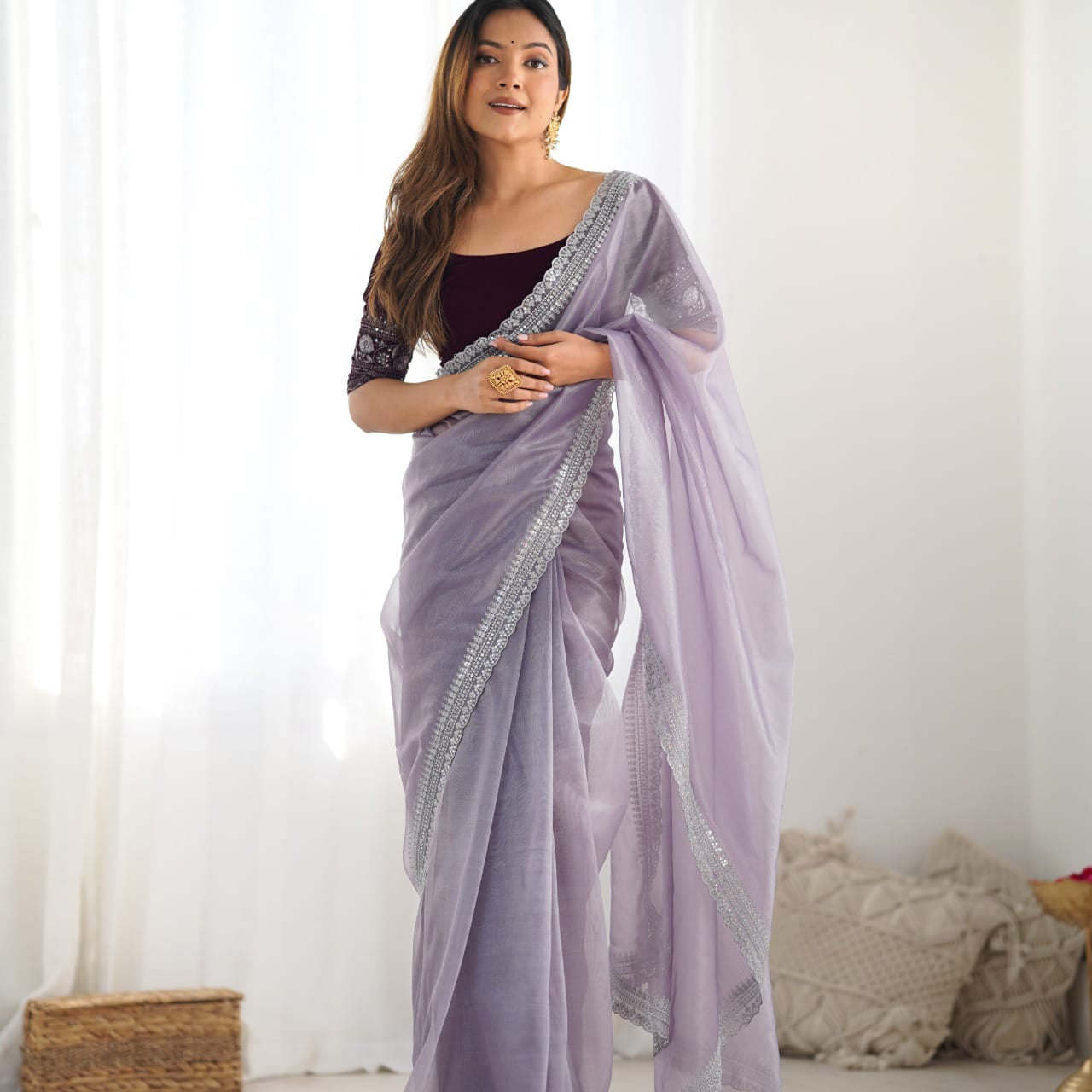 Beautiful Twill Net Sequence Saree