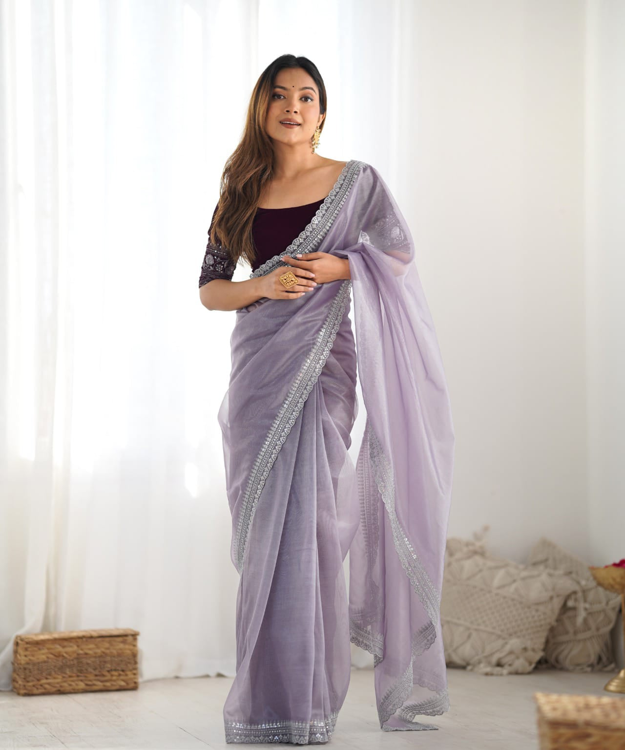 Beautiful Twill Net Sequence Saree