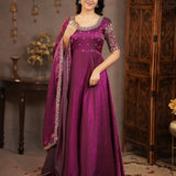 Wine Classy Silk Anarkali Gown