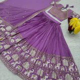 Purple Elephant Embroidered Lehenga