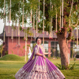Purple Elephant Embroidered Lehenga