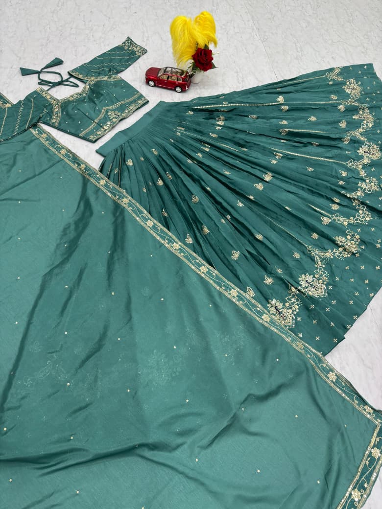 Designer Embroidered Chinon Lehenga