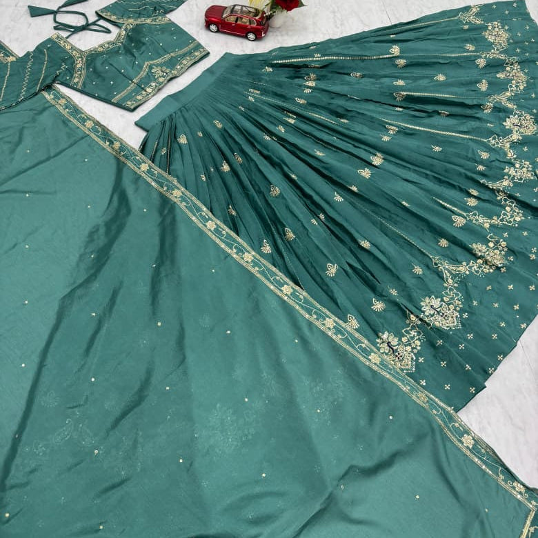 Designer Embroidered Chinon Lehenga