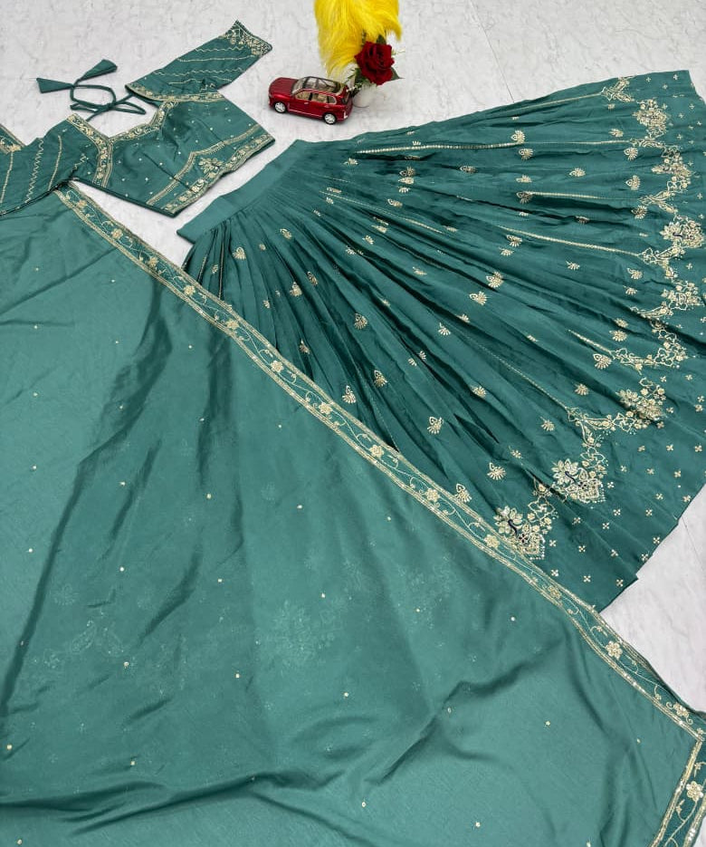 Designer Embroidered Chinon Lehenga