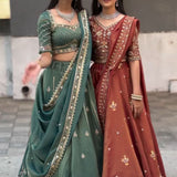 Designer Embroidered Chinon Lehenga