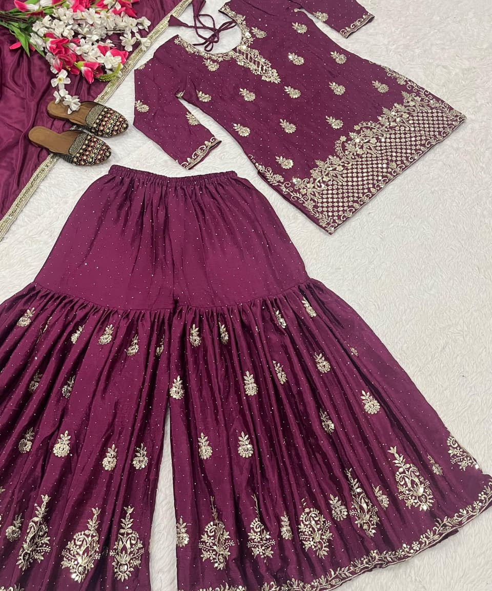 Trendy Silk Embroidered Suit