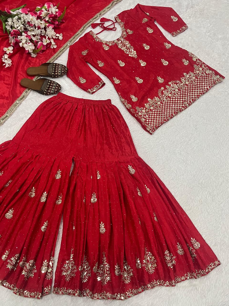 Trendy Silk Embroidered Suit