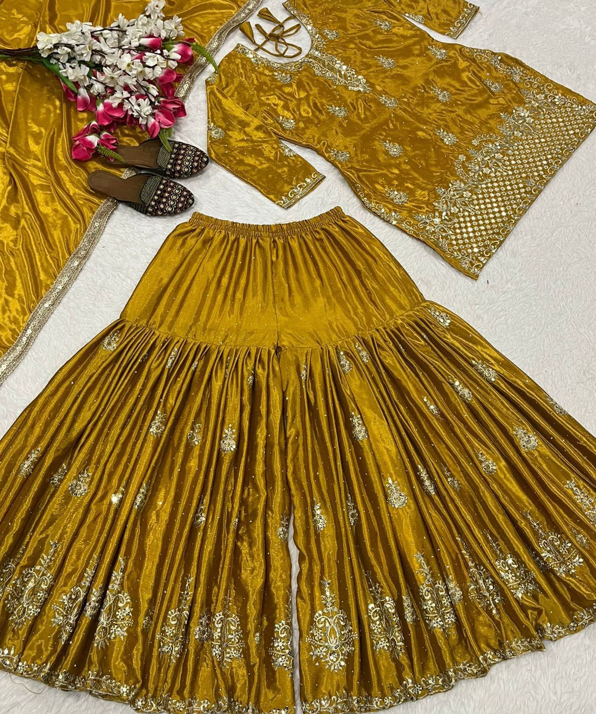 Trendy Silk Embroidered Suit