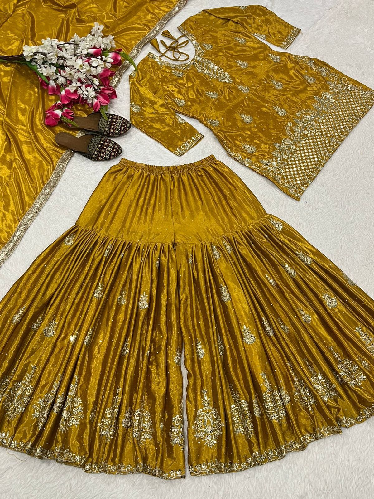 Trendy Silk Embroidered Suit