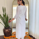 White Classic Viscose Straight Suit