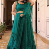 Teal Blue Bridal Soft Net Lehenga