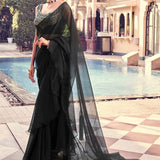 Black Organza Ruffle Saree