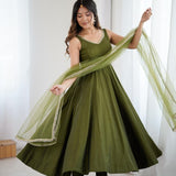 Olive Designer Silk Anarkali Suit