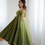 Olive Designer Silk Anarkali Suit