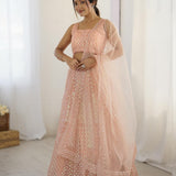 Glowing Peach Net Lehenga Choli