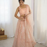 Glowing Peach Net Lehenga Choli