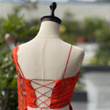 Classy Orange Organza Print Lehenga