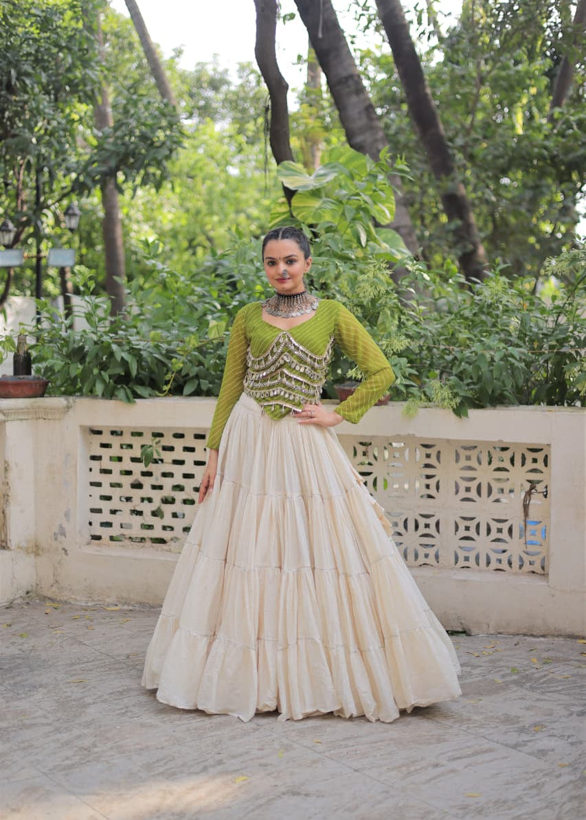 Festive Bandhej Kora Cotton Lehenga