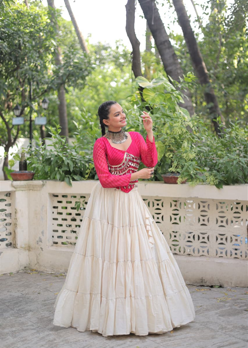 Festive Bandhej Kora Cotton Lehenga