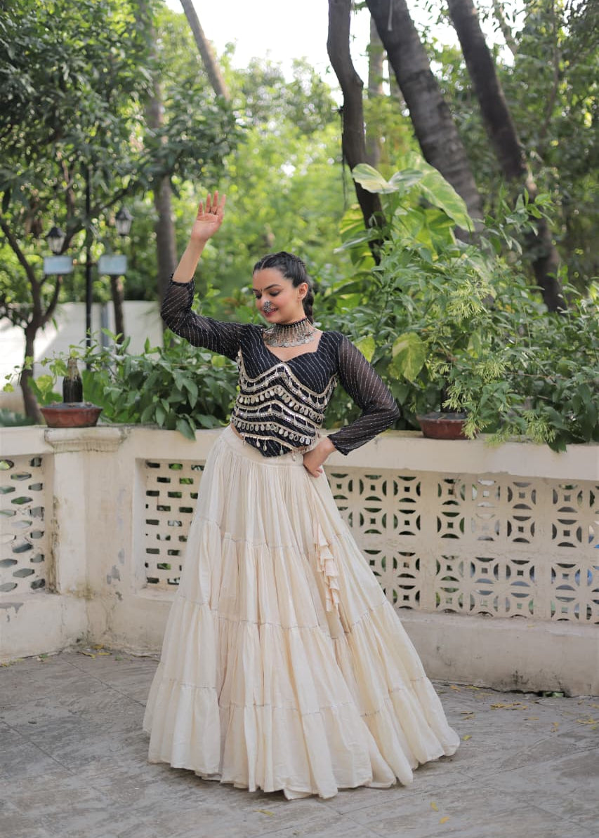 Festive Bandhej Kora Cotton Lehenga