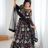 Festive Black Flower Embroidered Lehenga
