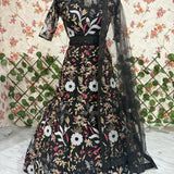 Festive Black Flower Embroidered Lehenga