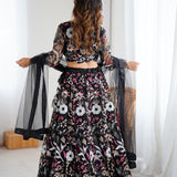 Festive Black Flower Embroidered Lehenga